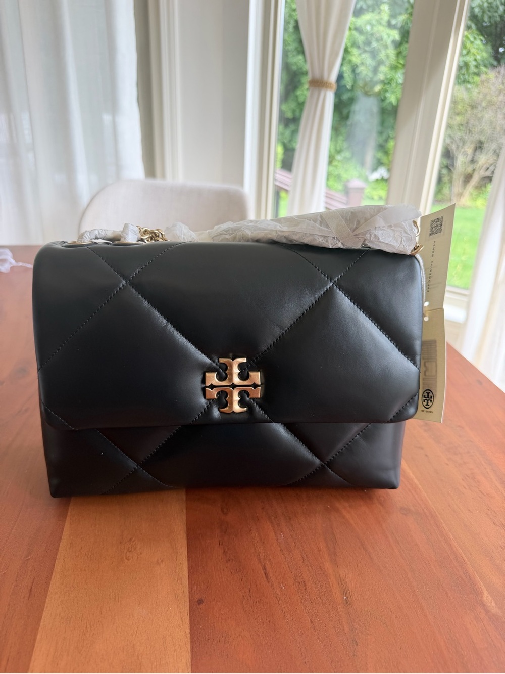 ✨ ICONIC BLACK & GOLD 🖤 Tory Burch Kira Diamond Quilt Convertible Bag • NWT